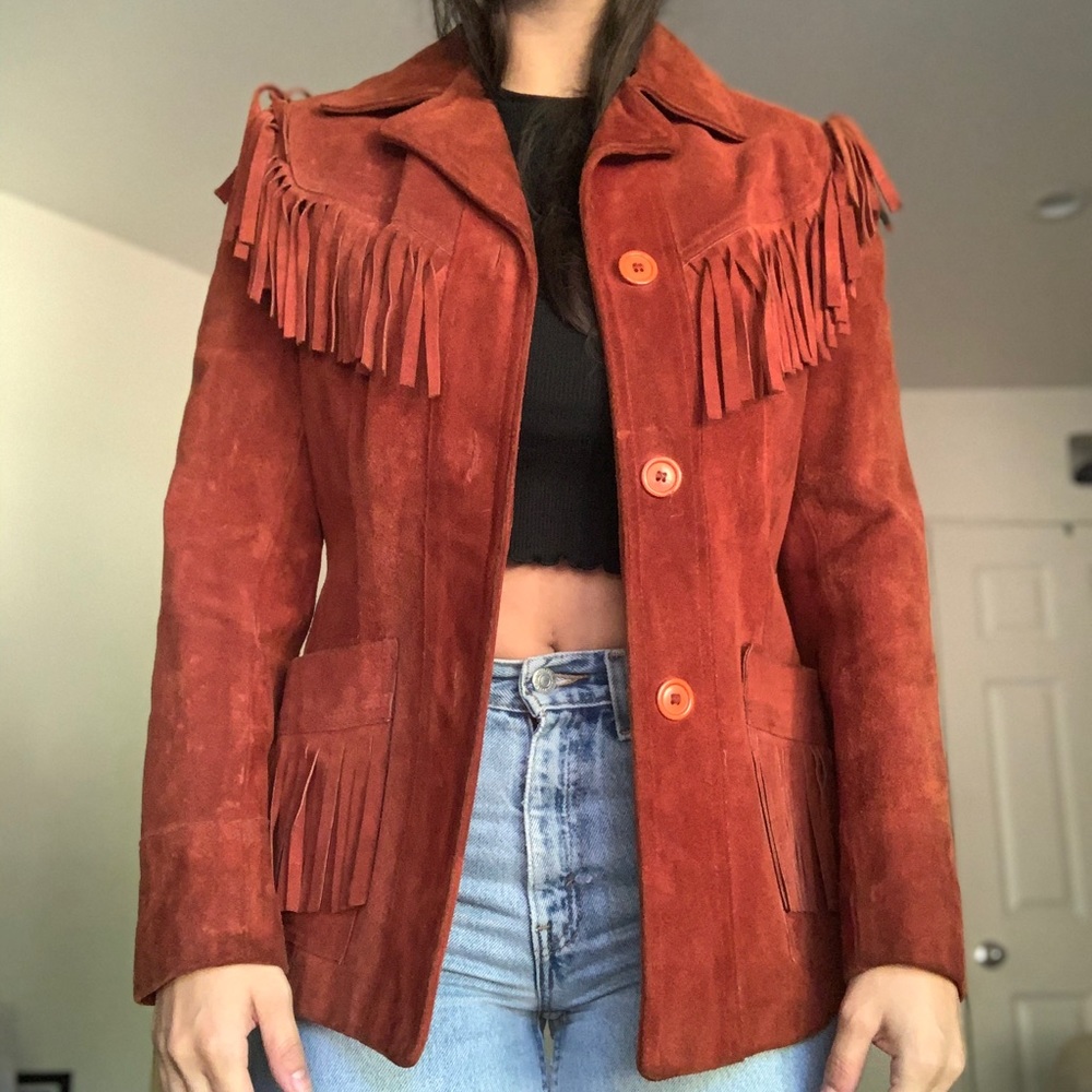 Vintage Suede leather Fringe Coat